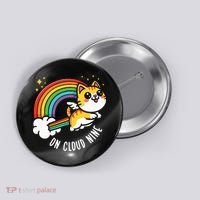 9th Birthday Funny Cat Rainbow On Cloud Nine Button thumb 0