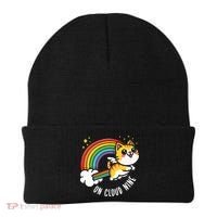 9th Birthday Funny Cat Rainbow On Cloud Nine Beanie thumb 0
