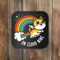 9th Birthday Funny Cat Rainbow On Cloud Nine Coaster thumb 0