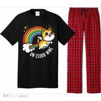9th Birthday Funny Cat Rainbow On Cloud Nine Pajama Set thumb 0