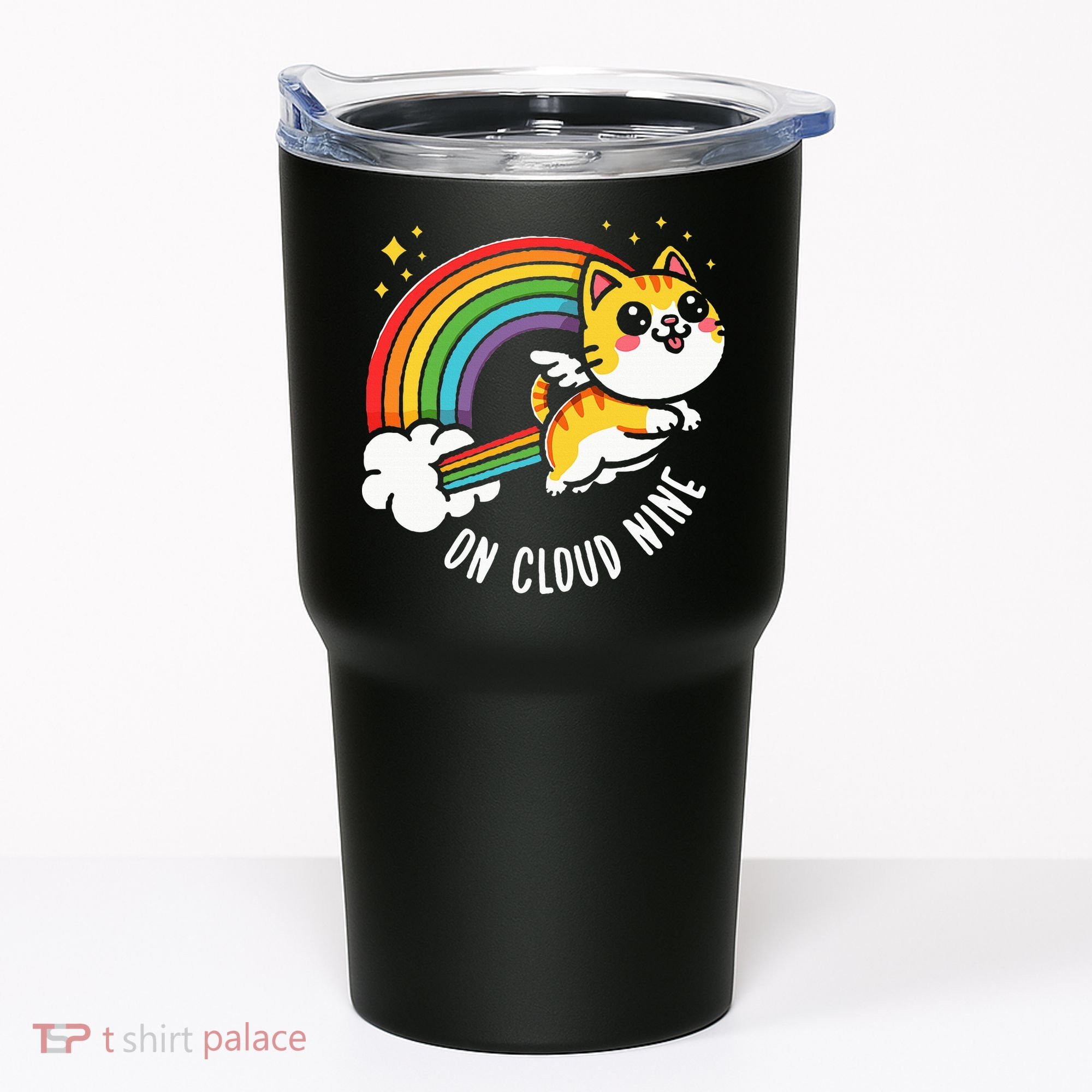 9th Birthday Funny Cat Rainbow On Cloud Nine Tumbler