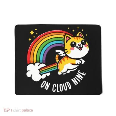 9th Birthday Funny Cat Rainbow On Cloud Nine Mousepad