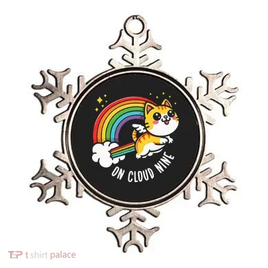 9th Birthday Funny Cat Rainbow On Cloud Nine Ornament
