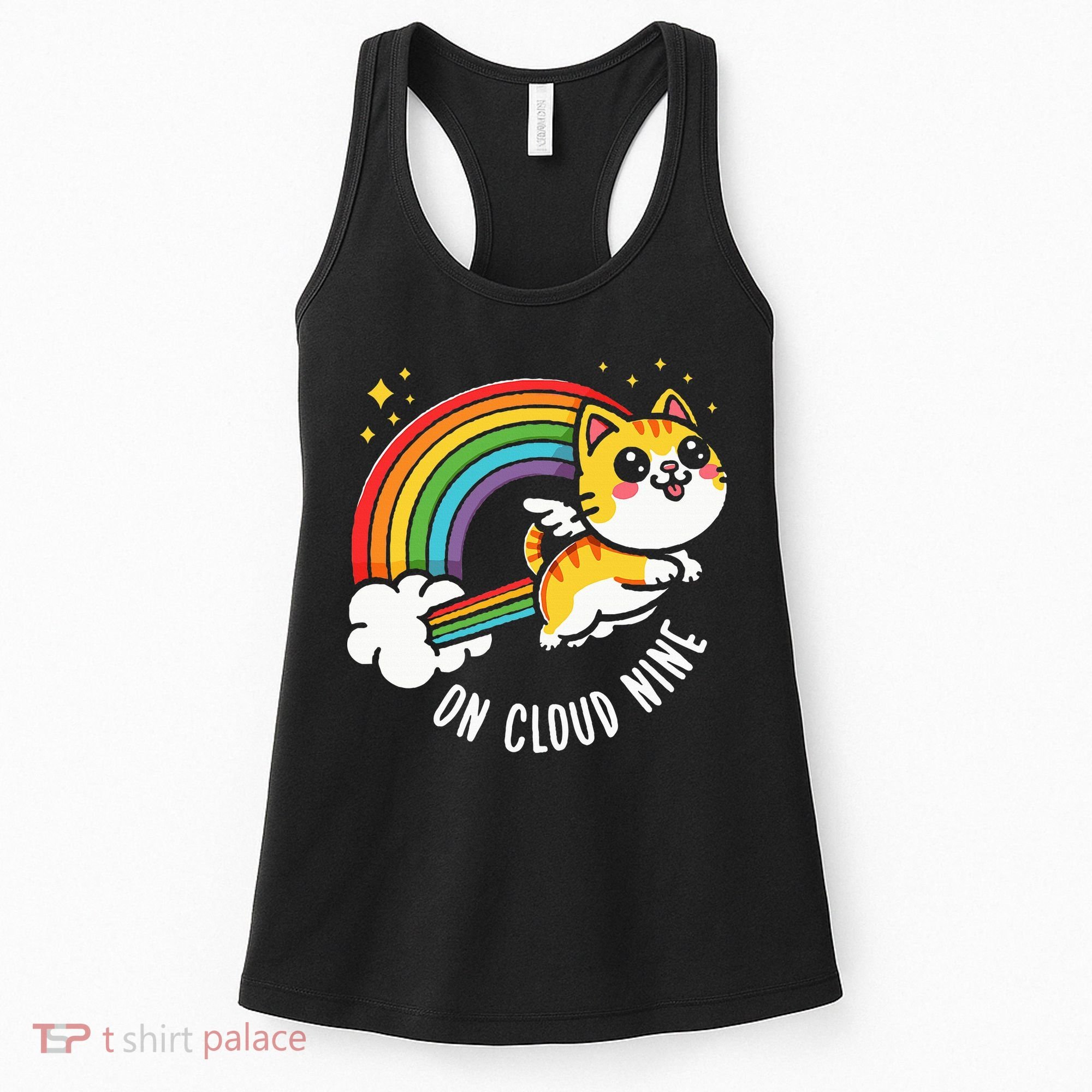 9th Birthday Funny Cat Rainbow On Cloud Nine Women's Tank Top