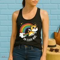 9th Birthday Funny Cat Rainbow On Cloud Nine Women's Tank Top thumb 2