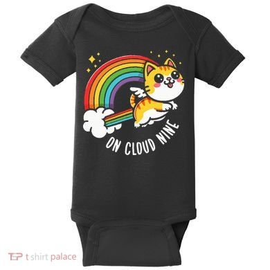 9th Birthday Funny Cat Rainbow On Cloud Nine Baby Bodysuit