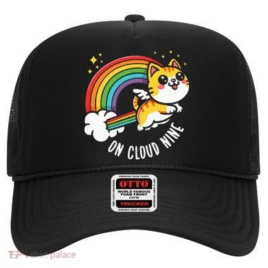 9th Birthday Funny Cat Rainbow On Cloud Nine Hat
