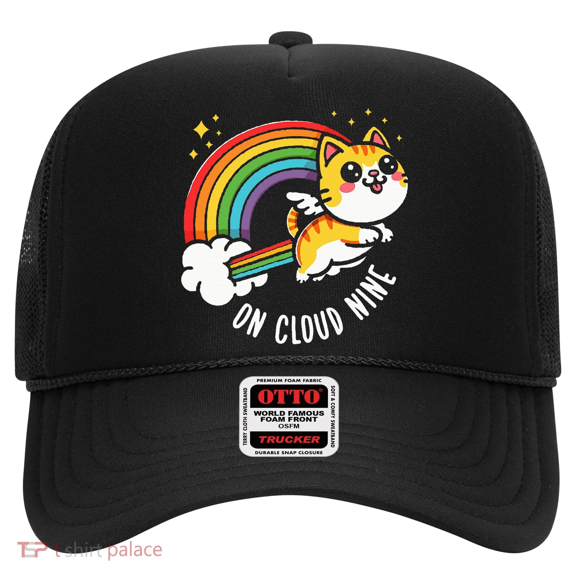 9th Birthday Funny Cat Rainbow On Cloud Nine Hat