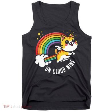 9th Birthday Funny Cat Rainbow On Cloud Nine Tank Top