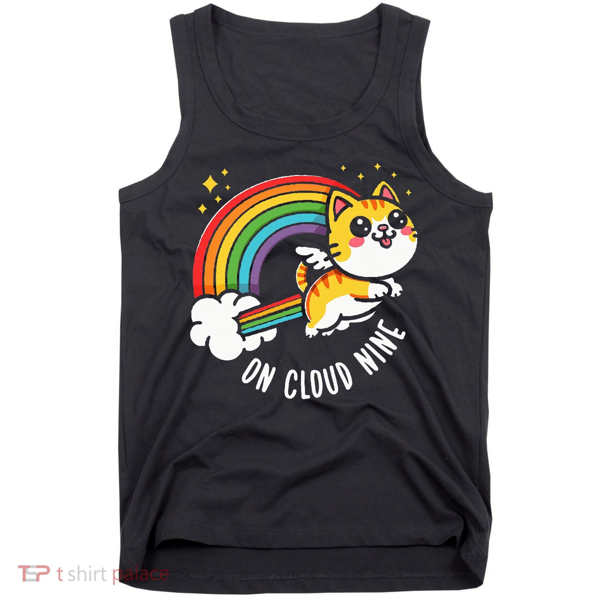 9th Birthday Funny Cat Rainbow On Cloud Nine Tank Top