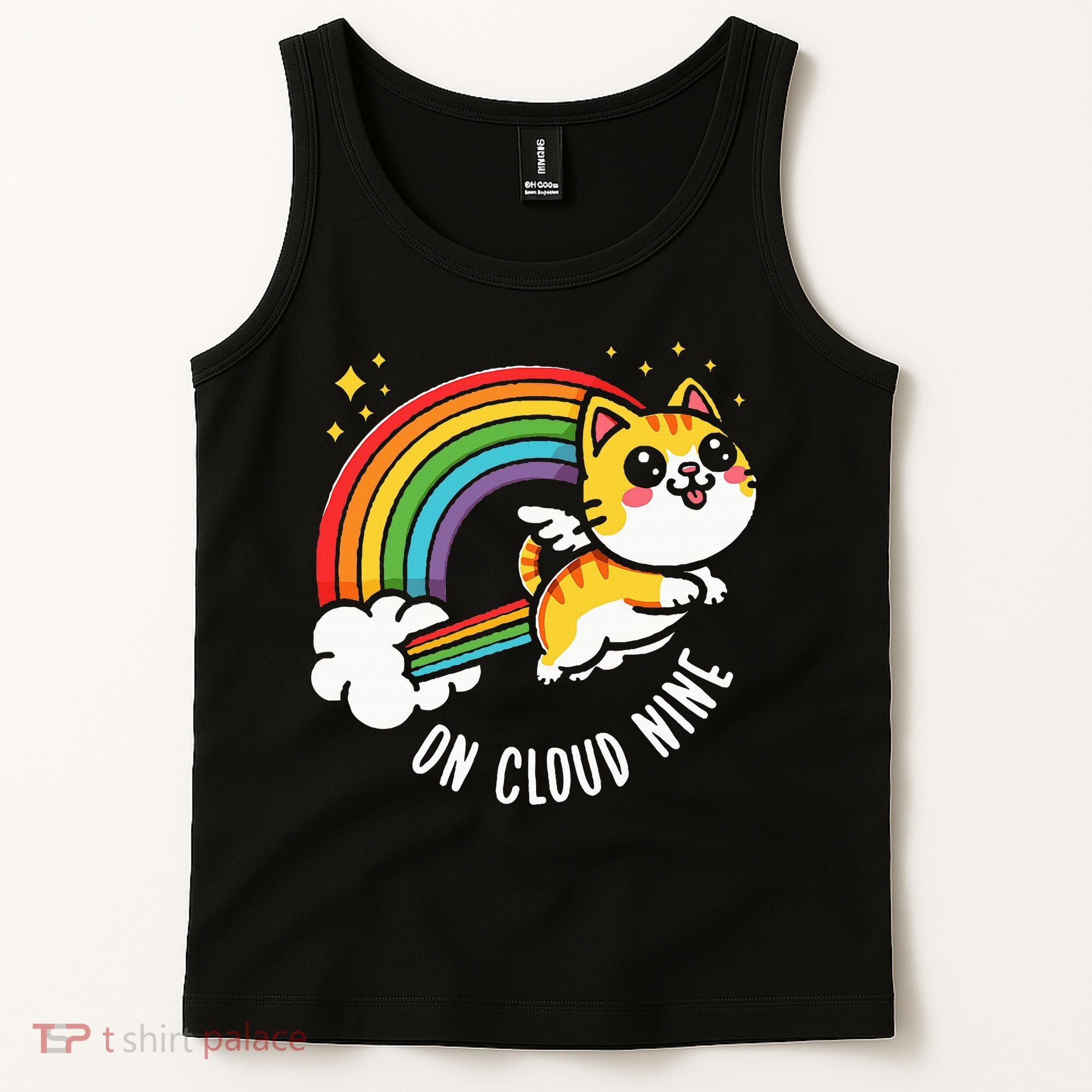 9th Birthday Funny Cat Rainbow On Cloud Nine Tank Top