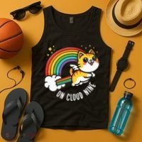 9th Birthday Funny Cat Rainbow On Cloud Nine Tank Top thumb 4