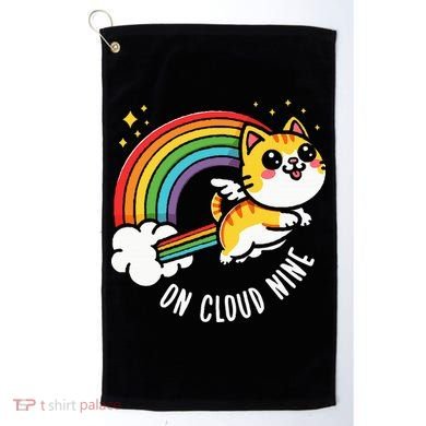 9th Birthday Funny Cat Rainbow On Cloud Nine Golf Towel