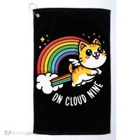 9th Birthday Funny Cat Rainbow On Cloud Nine Golf Towel thumb 0