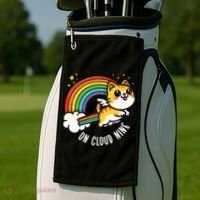 9th Birthday Funny Cat Rainbow On Cloud Nine Golf Towel thumb 2