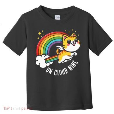 9th Birthday Funny Cat Rainbow On Cloud Nine Toddler T-Shirt