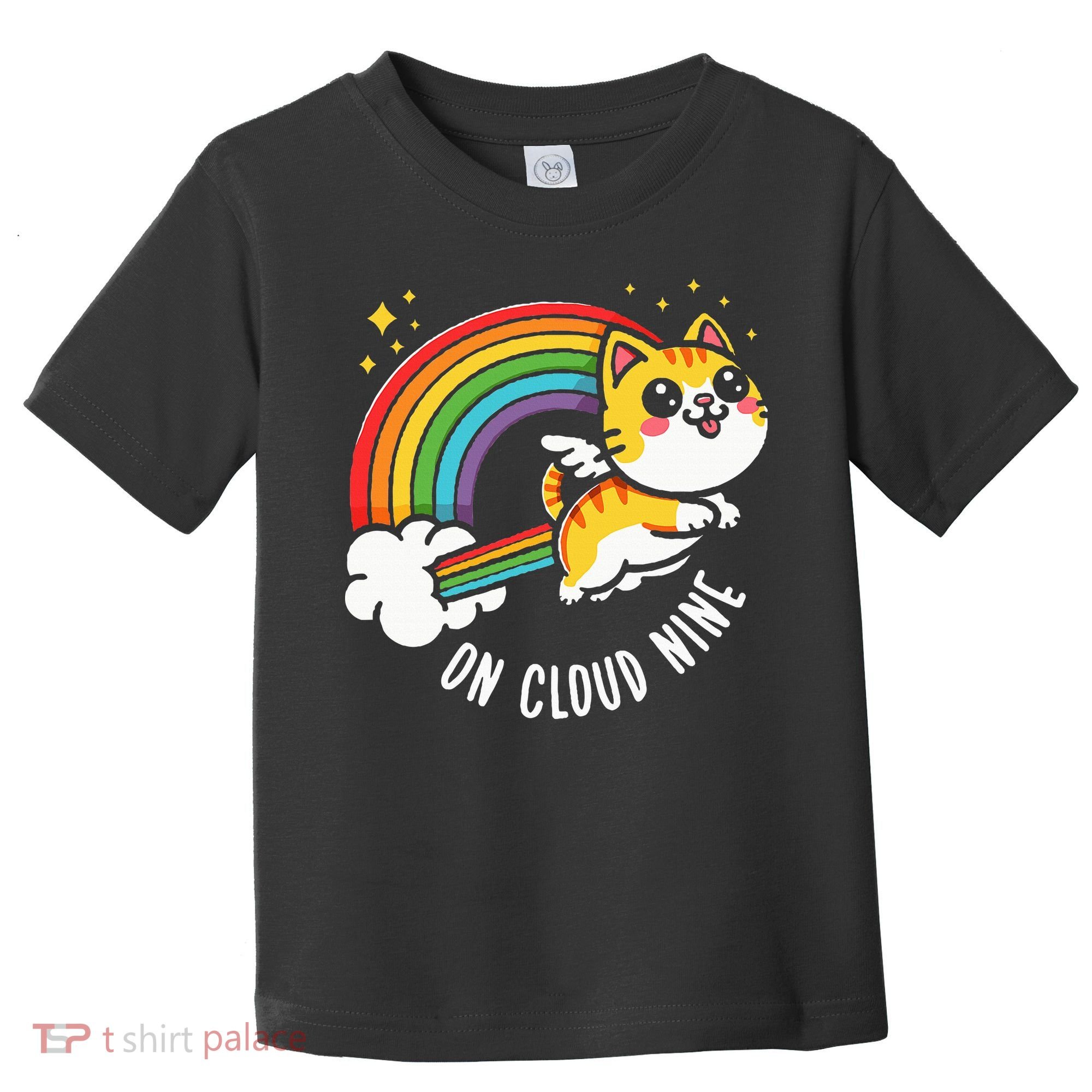 9th Birthday Funny Cat Rainbow On Cloud Nine Toddler T-Shirt