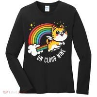 9th Birthday Funny Cat Rainbow On Cloud Nine Women's Long Sleeve Shirt thumb 0
