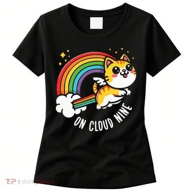 9th Birthday Funny Cat Rainbow On Cloud Nine Women's T-Shirt
