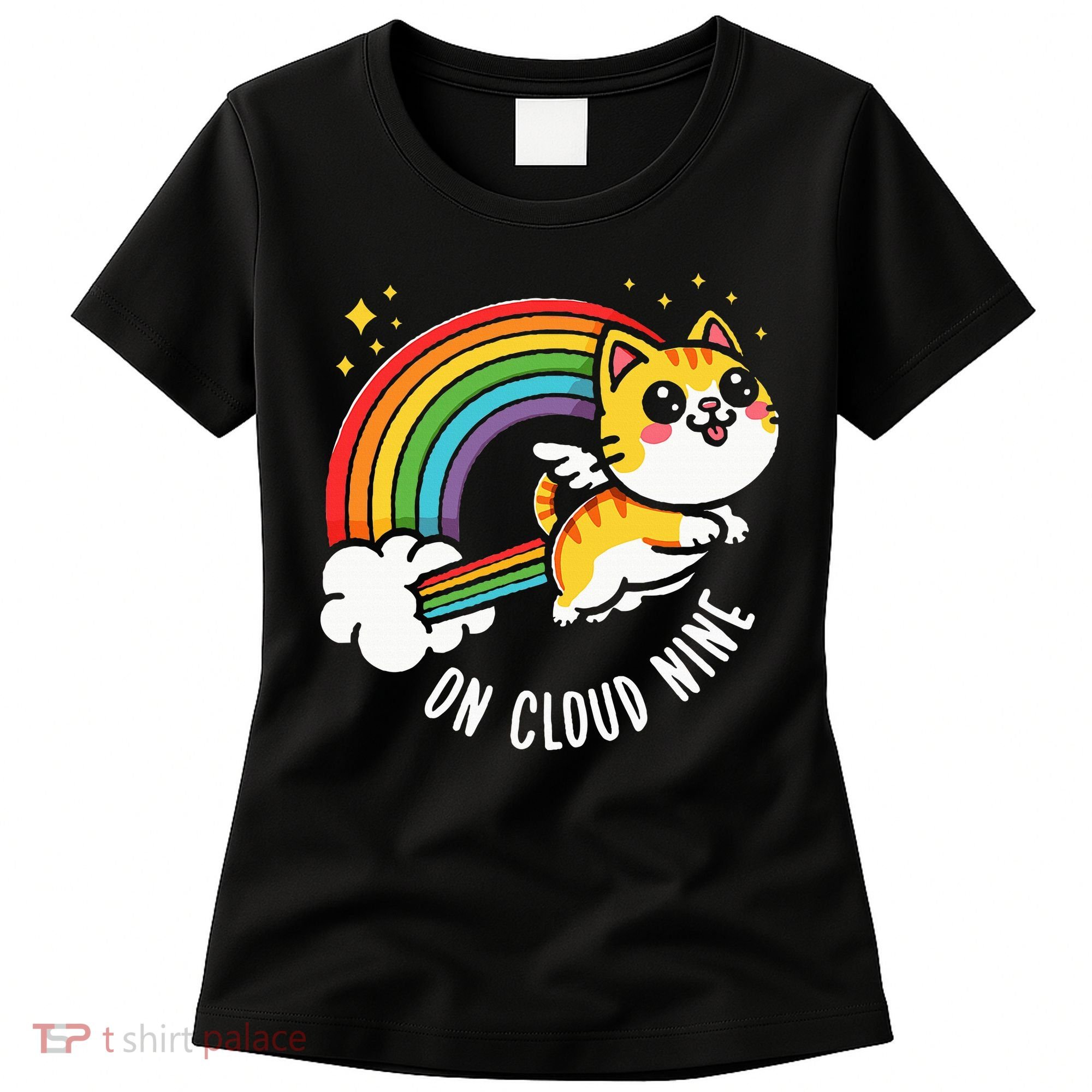 9th Birthday Funny Cat Rainbow On Cloud Nine Women's T-Shirt