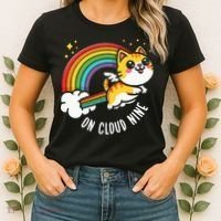 9th Birthday Funny Cat Rainbow On Cloud Nine Women's T-Shirt thumb 2