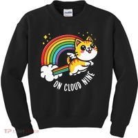 9th Birthday Funny Cat Rainbow On Cloud Nine Kids Sweatshirt thumb 0