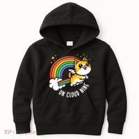 9th Birthday Funny Cat Rainbow On Cloud Nine Kids Hoodie thumb 0