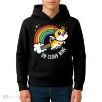 9th Birthday Funny Cat Rainbow On Cloud Nine Kids Hoodie thumb 4