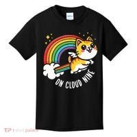 9th Birthday Funny Cat Rainbow On Cloud Nine Kids T-Shirt thumb 0
