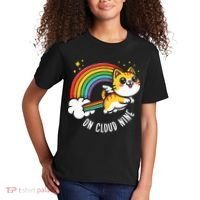 9th Birthday Funny Cat Rainbow On Cloud Nine Kids T-Shirt thumb 2