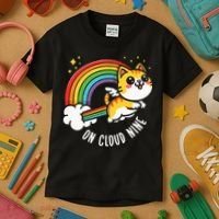 9th Birthday Funny Cat Rainbow On Cloud Nine Kids T-Shirt thumb 3