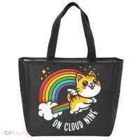 9th Birthday Funny Cat Rainbow On Cloud Nine Tote Bag thumb 0
