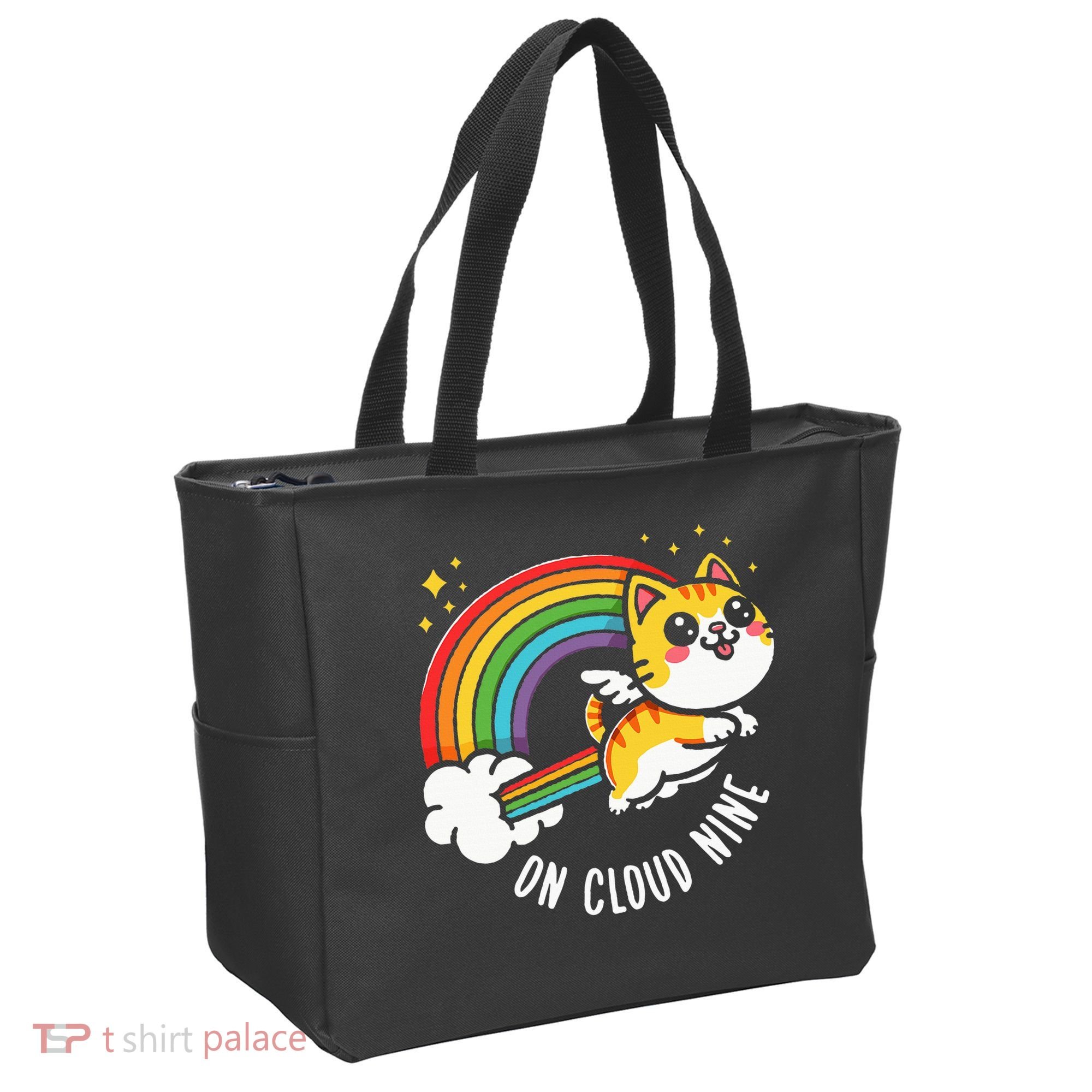 9th Birthday Funny Cat Rainbow On Cloud Nine Tote Bag