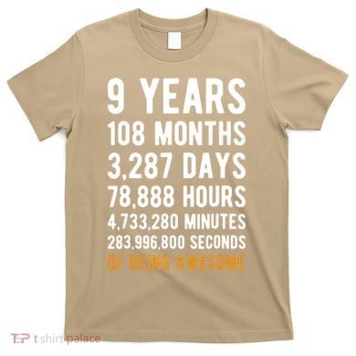 9th Birthday Gift 9 Years Old Being Awesome T-Shirt