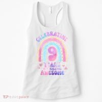 9th Birthday Girl Tie Dye 9 Years Of Being Awesome Bday Women's Tank Top thumb 0
