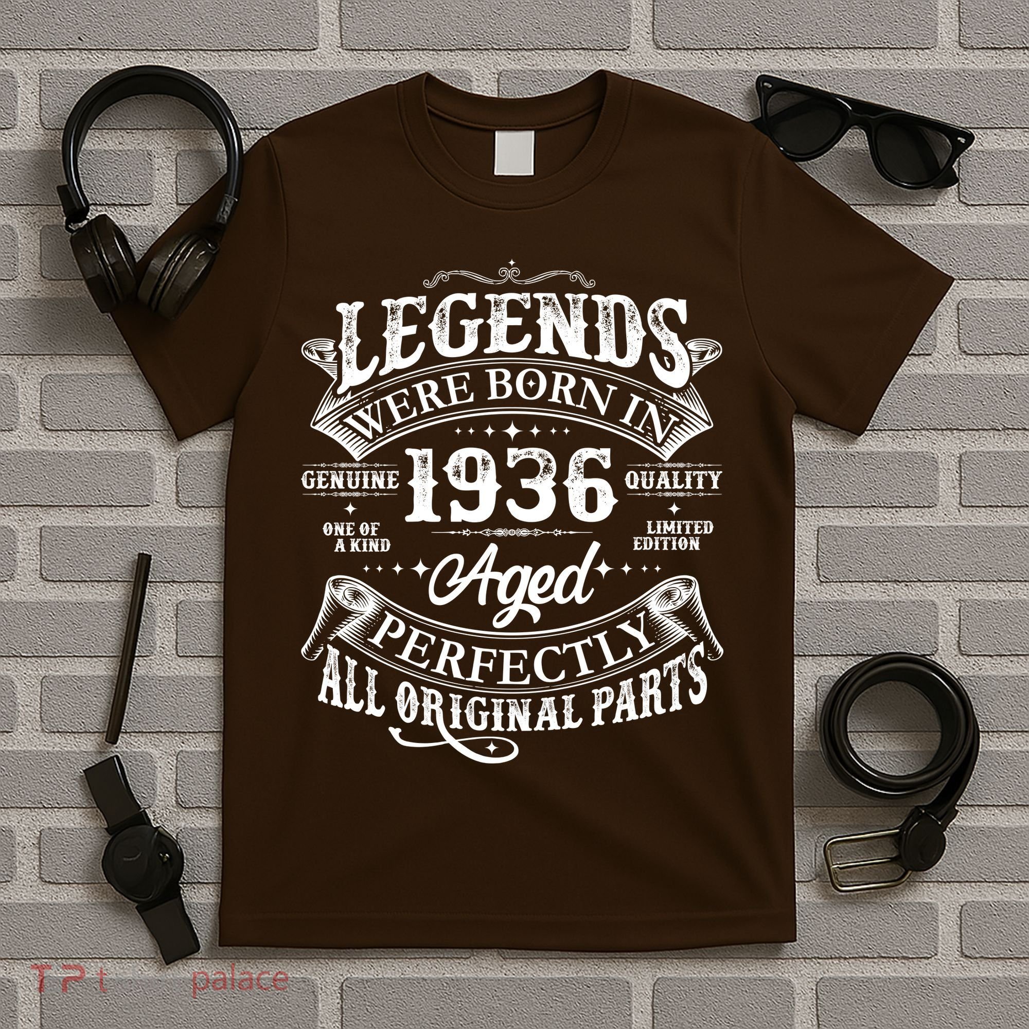 90th Birthday Legends Were Born In 1936 Age Perfectly Vintage Scroll  T-Shirt