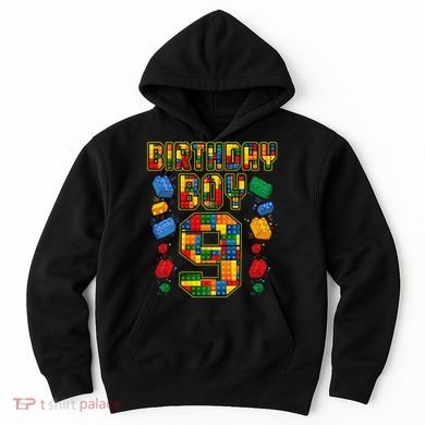 9th Birthday Master Builder 9 Years Old Block Building Hoodie