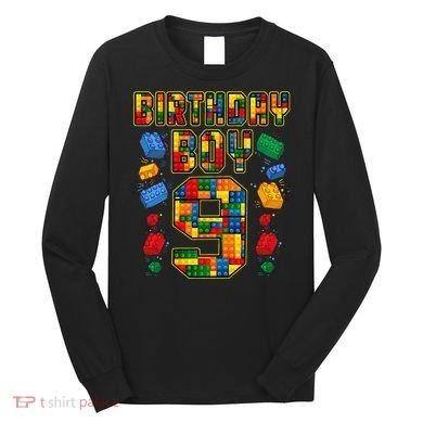 9th Birthday Master Builder 9 Years Old Block Building Long Sleeve Shirt