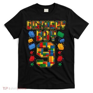 9th Birthday Master Builder 9 Years Old Block Building T-Shirt