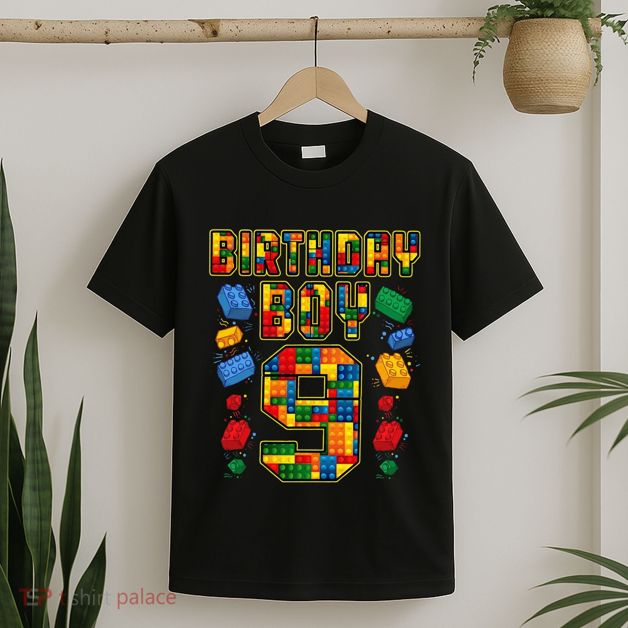 9th Birthday Master Builder 9 Years Old Block Building T-Shirt