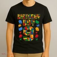 9th Birthday Master Builder 9 Years Old Block Building T-Shirt thumb 3