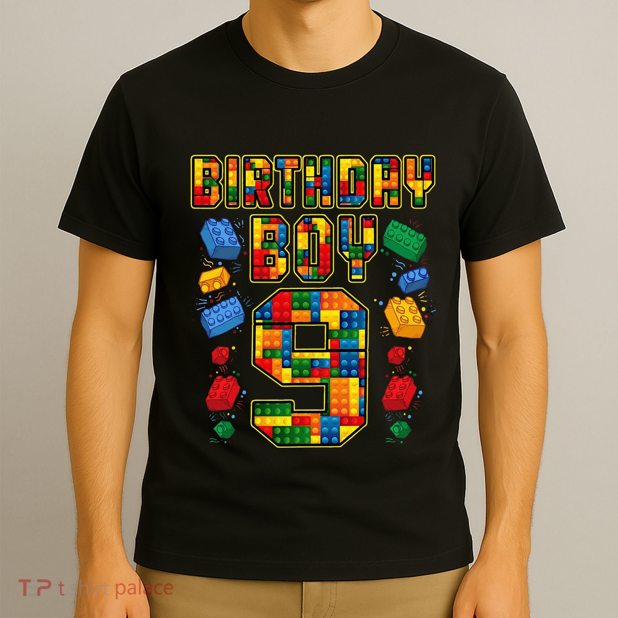 9th Birthday Master Builder 9 Years Old Block Building T-Shirt