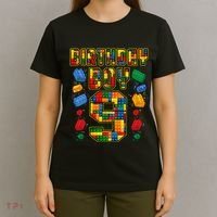 9th Birthday Master Builder 9 Years Old Block Building T-Shirt thumb 4