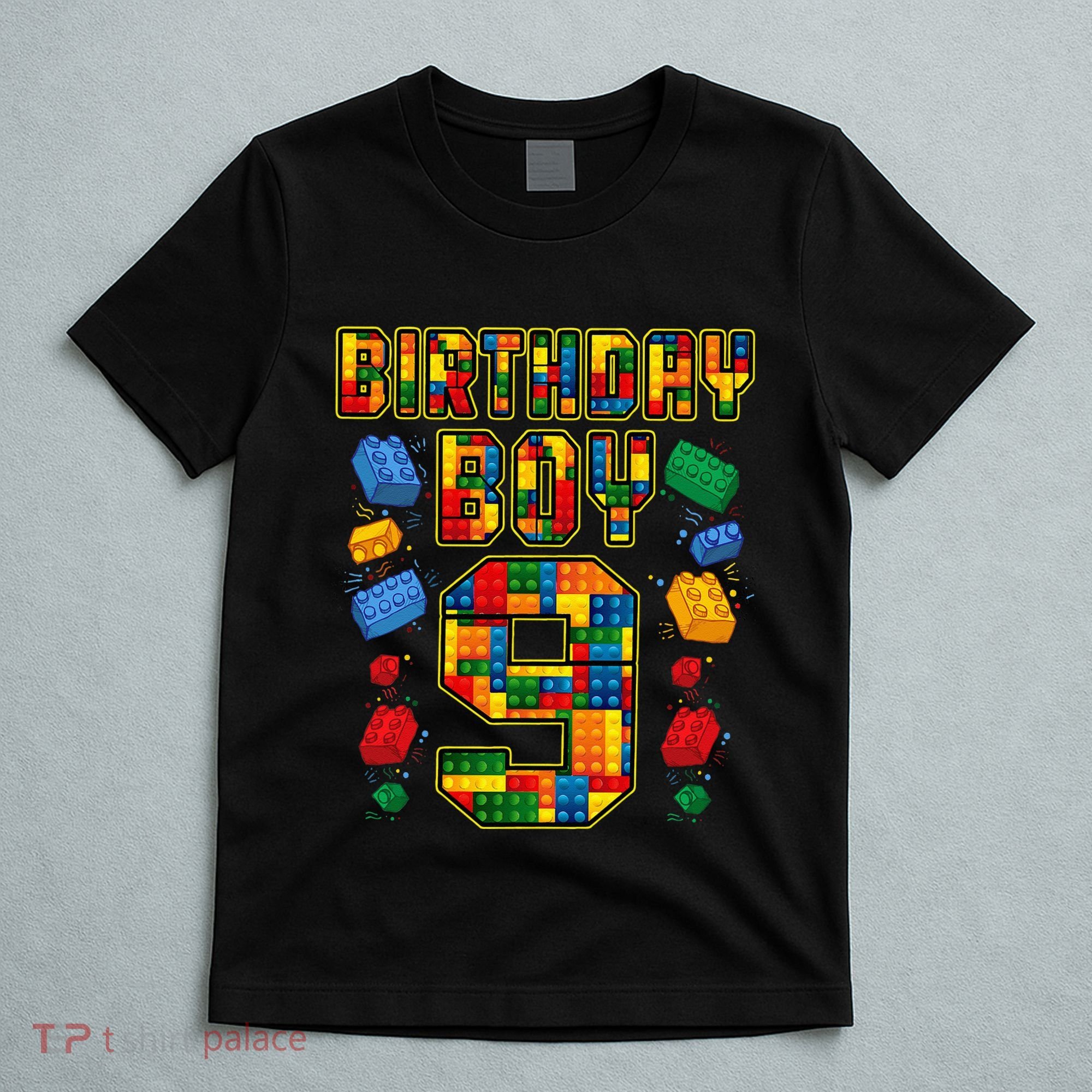 9th Birthday Master Builder 9 Years Old Block Building T-Shirt