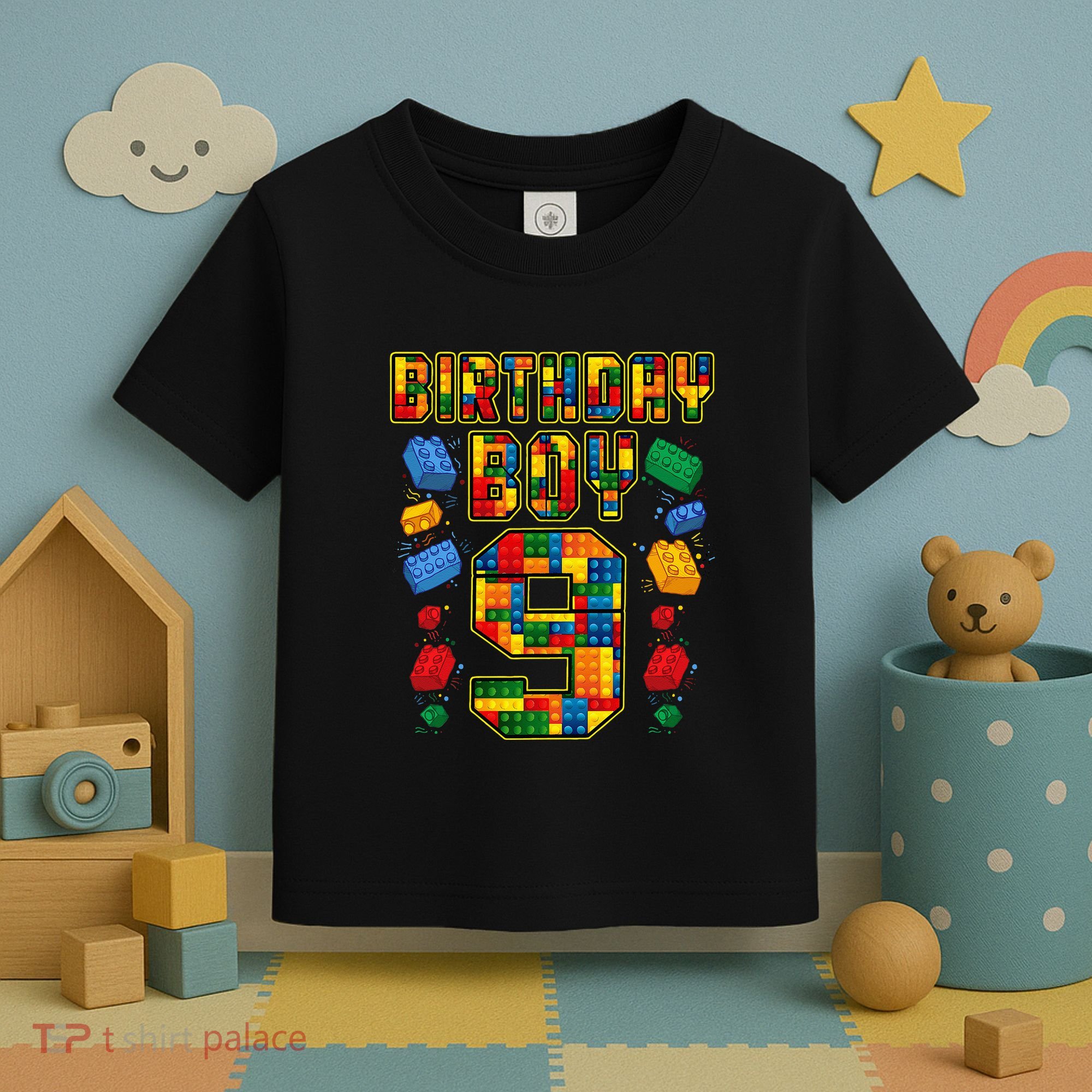 9th Birthday Master Builder 9 Years Old Block Building Toddler T-Shirt