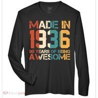 90th Birthday Made In 1936 90 Years Of Being Awesome Zone Performance Long-Sleeve T-Shirt thumb 0