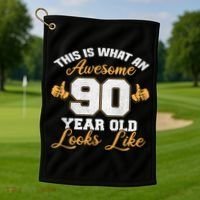90th Birthday Novelty Gift Awesome 90 Year Old Cool Gift Golf Towel thumb 1