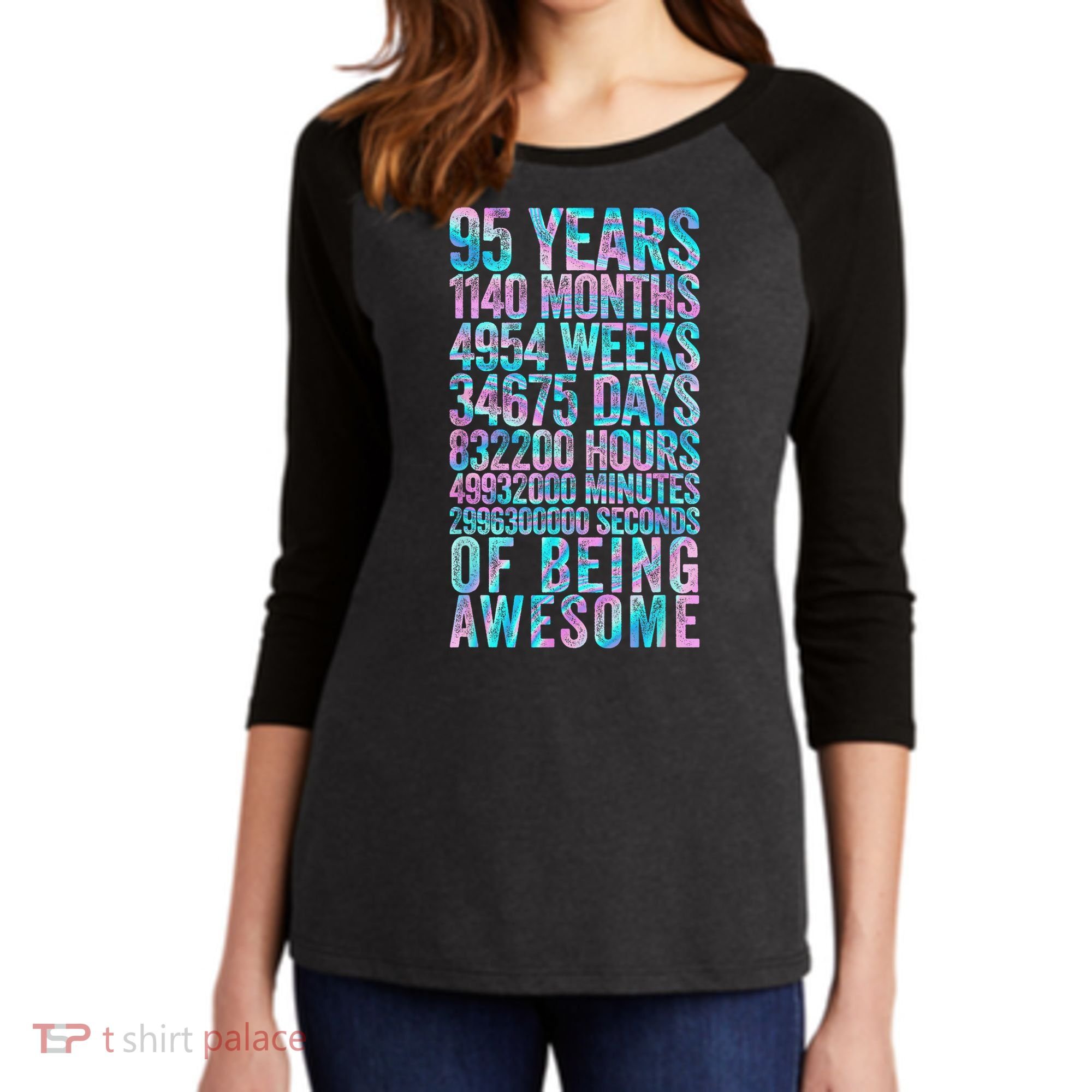 95th Birthday Old Meter 95 Year Old Women's Tri-Blend 3/4-Sleeve Raglan Shirt
