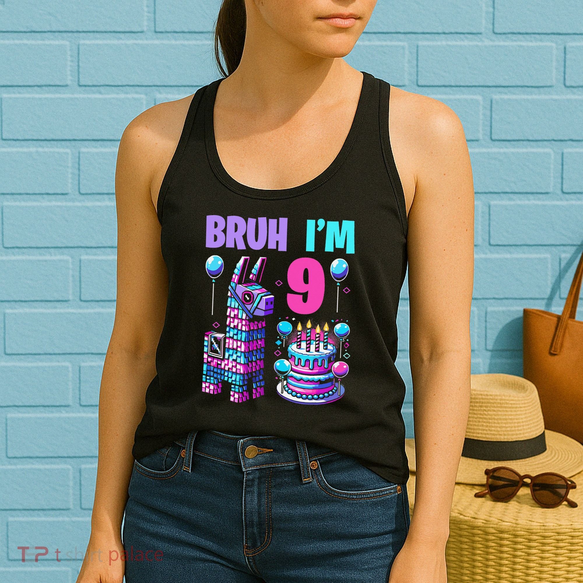 9th Birthday Party Llama Pinata Girl Bruh Im 9 Women's Tank Top