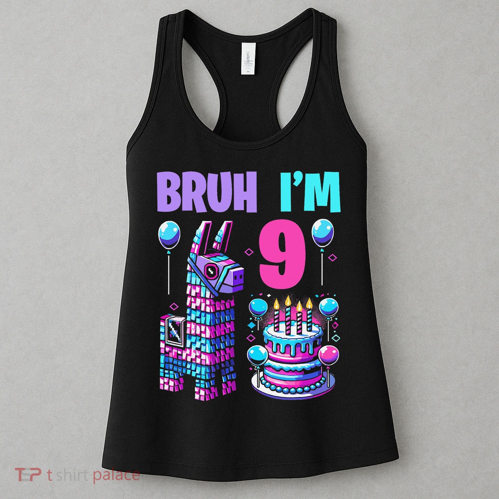 9th Birthday Party Llama Pinata Girl Bruh Im 9 Women's Tank Top